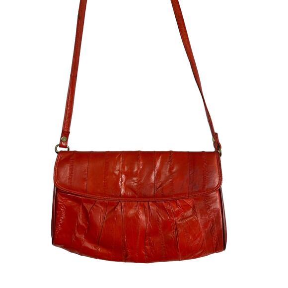 Vintage Red Eelskin Ell Skin Exotic Leather Purse Bag Retro 80s - Picture 5 of 10